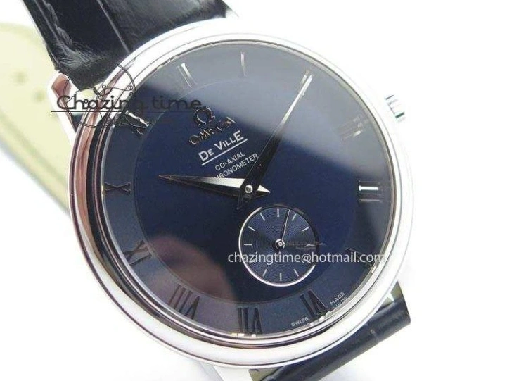 0311 De Ville MK 1:1 Best Edition SS Blue Dial On Black Leather Asian Seagull T1701 (Sec@6) Casual 8242